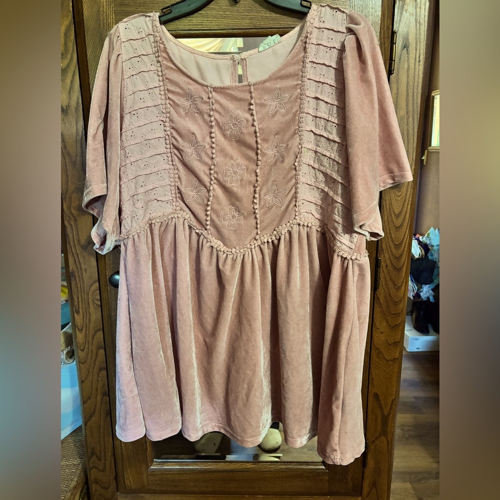 Women's Pink Embroidered Top by Pol. Size-L